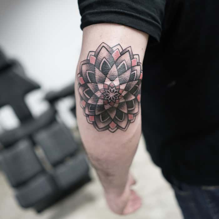 mandala tattoo elbow color