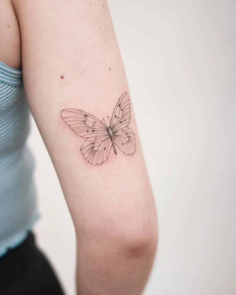 Fine line butterfly tattoo in Calgary  Viktoriia Ink