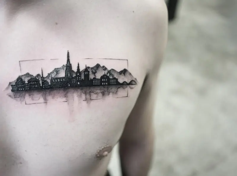 tatouage géométrique de bâtiment