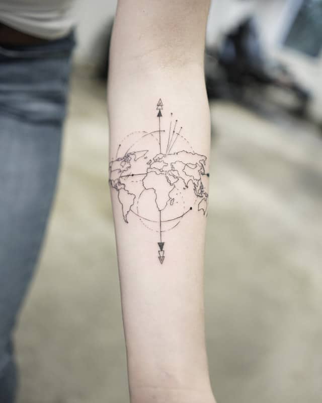 forearm compass geometric tattoo