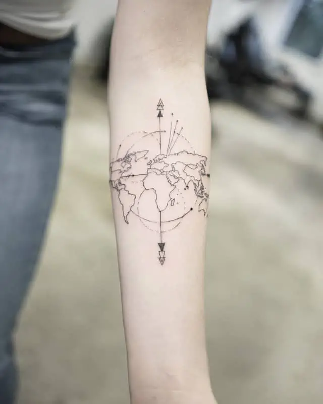 forearm compass geometric tattoo