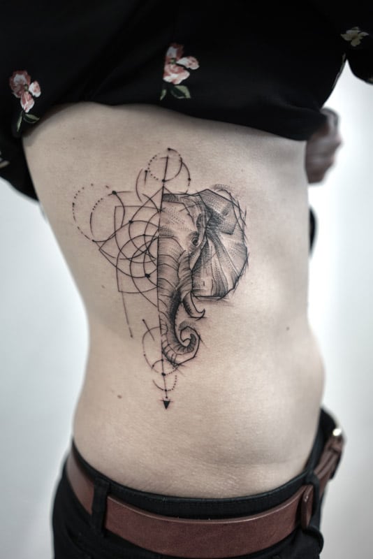 elephant rib geometric tattoo