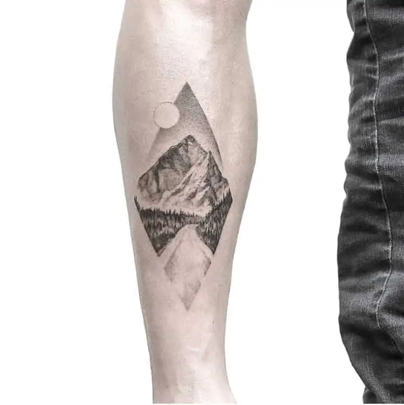 diamond shape and mountain geometric tattoo