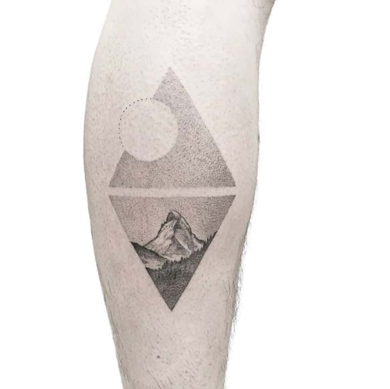 calf triangle and mountain geometric tattoo