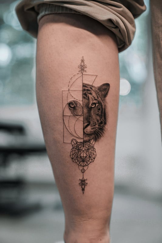tiger face geometric tattoo