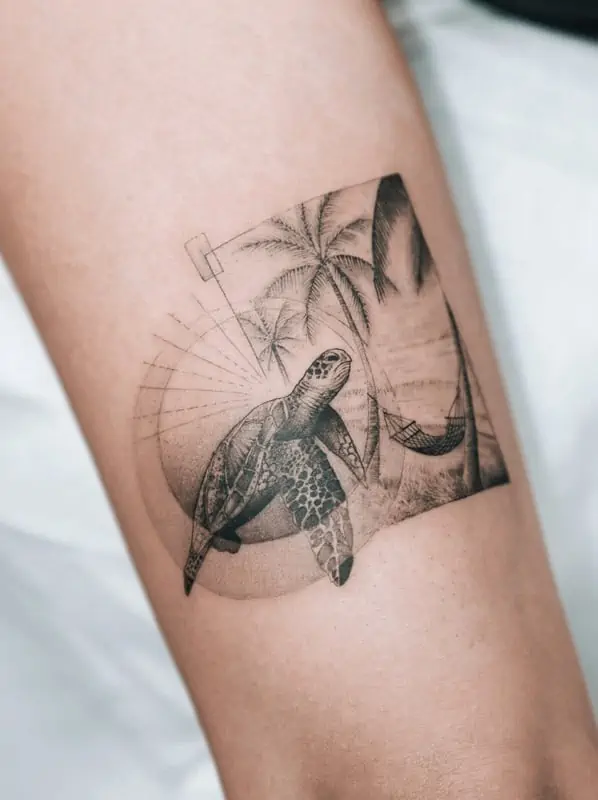 turtle tropical geometric tattoo