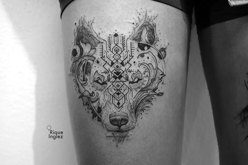 wolf geometric tattoo