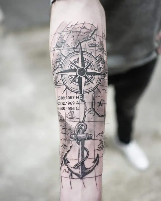 compass and Odyssey realistic tattoo