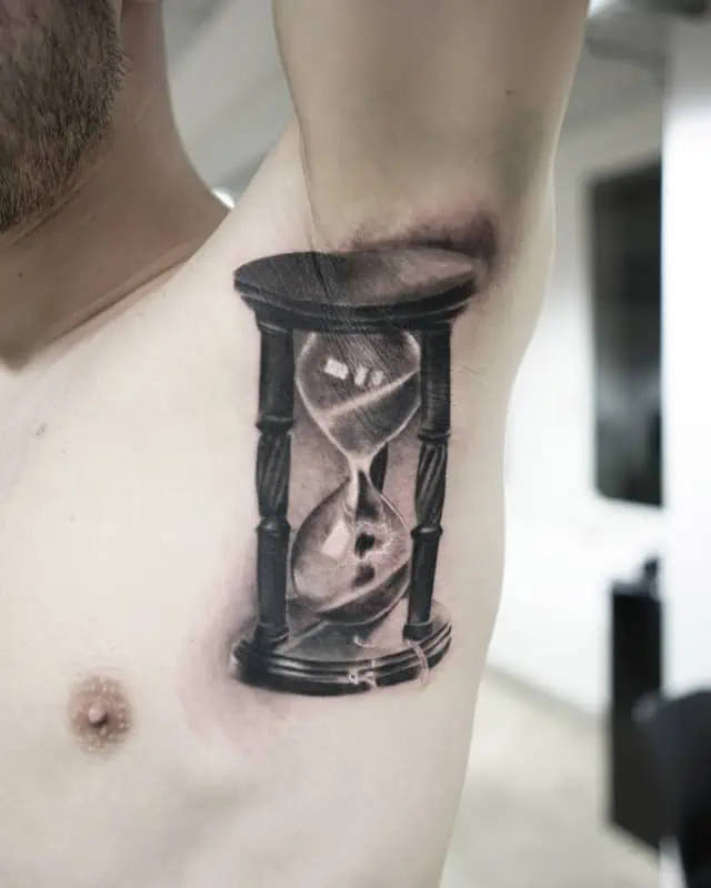 hourglass underarm tattoo realistic
